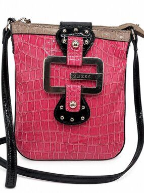 Guess Pink Croc Embossed Mini Crossbody Bag Y2K Purse
